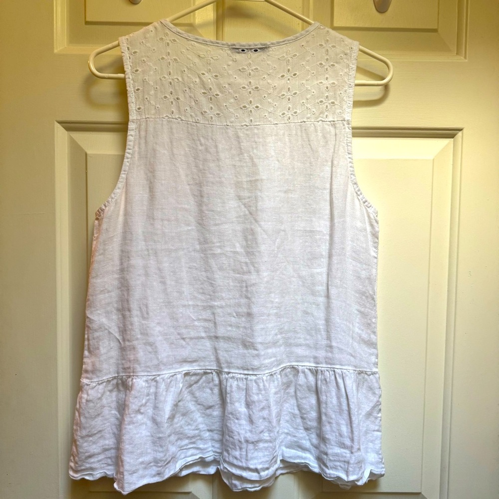 FRANCESCA BETTINI Linen Ruffle Eyelet Sleeveless Top White womens size Small - Picture 9 of 16